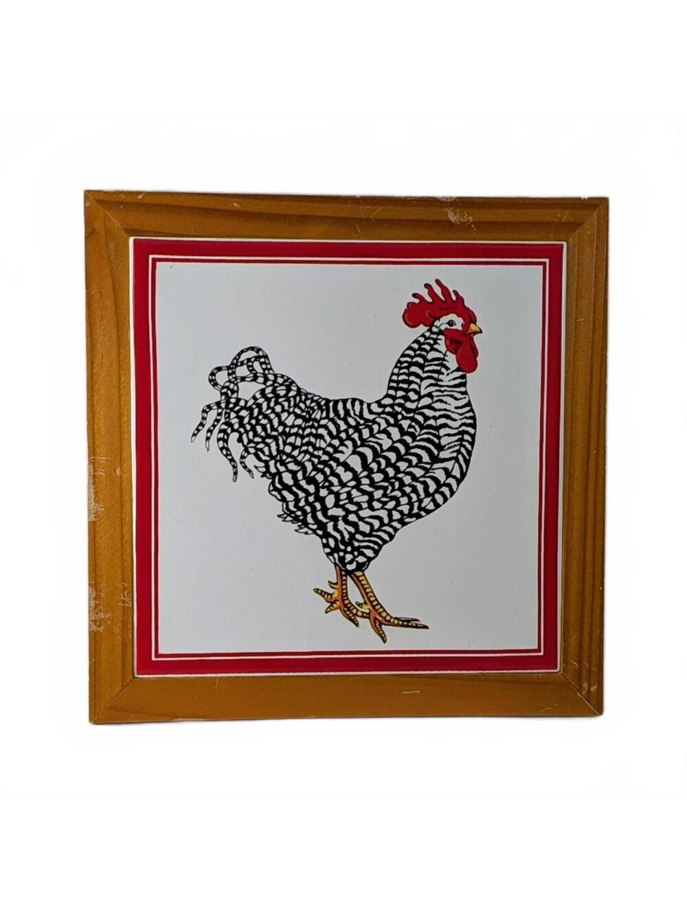 Vtg Barred Rock Rooster Ceramic Trivet Wall Hanging